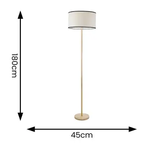 ValueLights Heather Light Wood Stem Floor Lamp with Natural Black Trim Drum Shade and LED Bulb