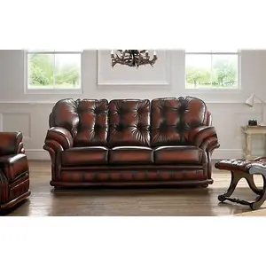 Chesterfield 3 Seater Antique Rust Leather Sofa Bespoke In Knightsbridge Style