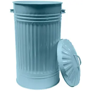 Slim Metal Bin with Dustbin Lid Straight Sided Retro Bin, Animal Feed - Duck Egg Blue 55L