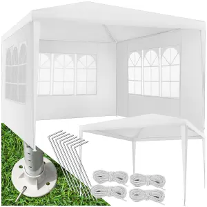 Gazebo Baraban - 3 x 3 m, with 3 side panels, weather & UV-resistant, guy ropes incl. - white