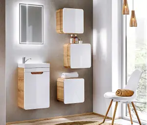 Bathroom Cloakroom Furniture Set Vanity Unit with Sink 400 Wall Cabinet White Gloss Oak Arub