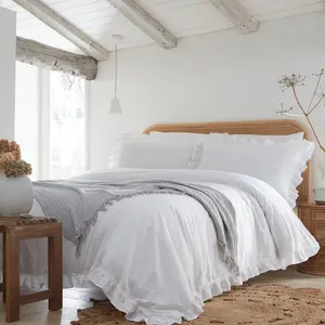 Cassia Frill Cotton Solid Colour Duvet Cover Set Double - 2 Standard Pillowcases