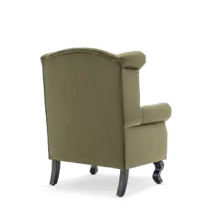 Velvet Sage Green Fireside Henley Wingback Armchair with Buttons