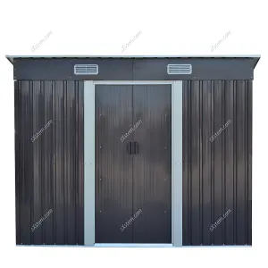 238cm W Charcoal Black Steel Outdoor Garden Storage Shed with Double Doors, 8 x 4 ft