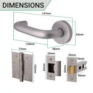 AFIT Satin Aluminium Return To Door Lever on Rose Handle Latch Kit - 102mm Hinges 76mm Latch