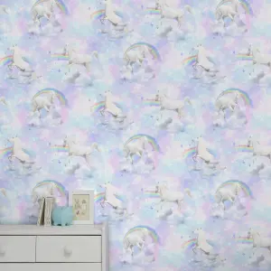 Lovoa Pink & purple Glitter effect Unicorn Smooth Wallpaper