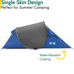 2 Man Pop Up Tent Lightweight Portable Camping Festival Shelter Single Skin Trail - Blue