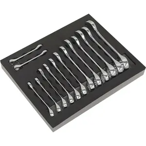 14-Piece Stubby Short Handled Combination Spanner Set - 12 Point Metric Ring Open Head