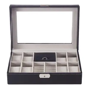 Elegant Black 8-Slot PU Leather Watch Display Box with Transparent Lid and Velvet Lining