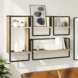 Marusya 4 Piece Floating Shelf (Set of 4) Sonoma Oak