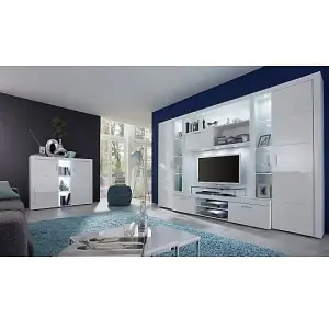 Roma Entertainment Unit White With High Gloss Fronts And LED