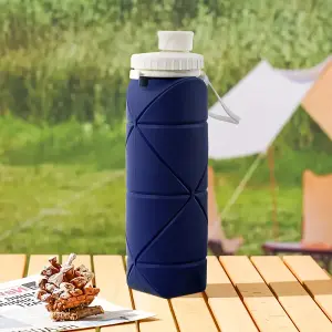 Dark Blue Collapsible 600ml Silicone Water Bottle