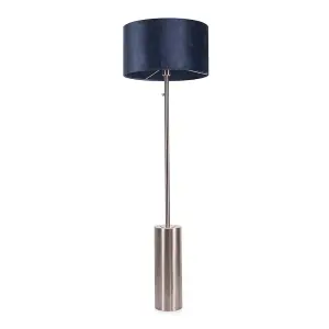 ValueLights Lexy Brushed Chrome Rotary Dimmer Switch Floor Lamp with Navy Blue Velvet Shade