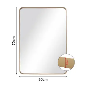 50cm W x 70cm W Rectangular Wall Mounted Gold Metal Framed Bathroom Mirror Decorative