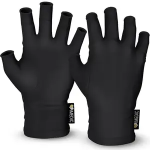 1 x Pair of Fingerless Arthritis Gloves - Provide Relief & Compression for Painful, Swollen, Arthritic Hands - Black, Size Small