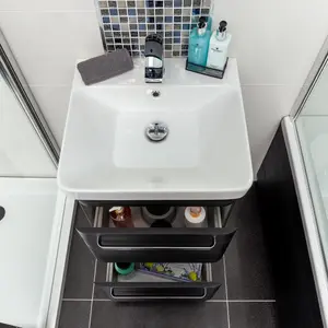 Emery Textured Black Floor Standing Bathroom Vanity Unit & Basin Set with Chrome Handles (W)50cm (H)86cm