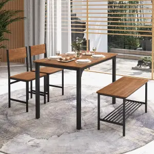 Costway 4-Piece Dining Table & Chair Bench Set Industrial Gathering Table Kitchen Set