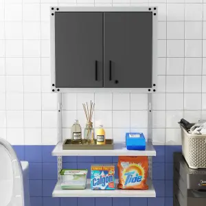 COSTWAY Metal Wall Cabinet with Lock Garage Storage Cabinet with 3 Adjustable Shelves