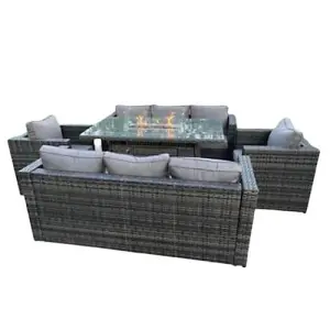 Yorkshire Rattan Garden Furniture Set 8 Seater with Fire Pit