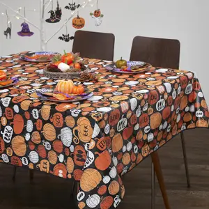 Celebright Halloween Celebration Pack of 2 PVC Tablecloth - Spooky Night Delight & Pumpkin Party - 52x70in