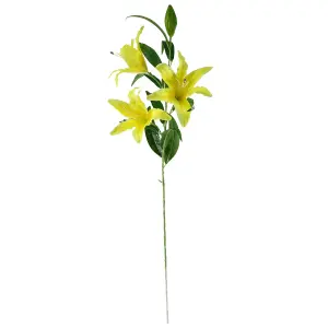 Artificial 100cm Large Yellow Lily Stem - 3 Flowers