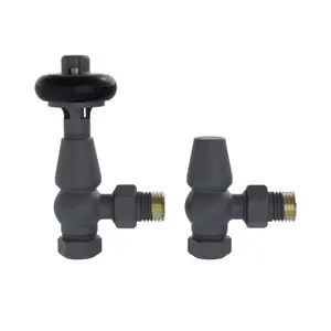 Right Radiators Traditional Antique Design TRV Thermostatic Brass Angled Radiator Valves Pair Anthracite