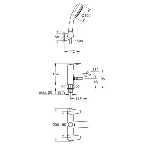 Grohe Start Edge Bath mixer tap with shower kit