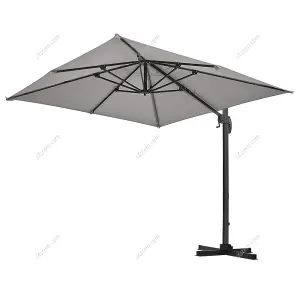 2.5M Dark Grey Rotatable Crank Tilt Garden Roman Umbrella Cantilever Parasol with Cross Base