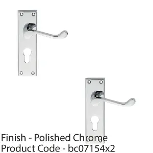 2 PACK - Victorian Scroll Latch & EURO Lock Door Handle Polished Chrome Lever Backplate