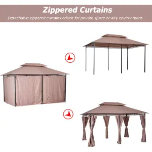 Outsunny 4m x 3(m) Outdoor 2-Tier Steel Frame Gazebo w/ Curtains Outdoor Garden