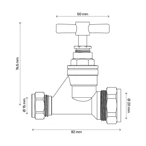 Flomasta Brass Compression Heating & sanitary Shut-off Stop cock, (Dia)15mm x 20mm