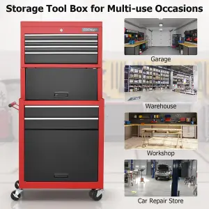 Costway 6 Drawer Rolling Tool Chest Combo Lockable Tool Cabinet with Wheels & Handle