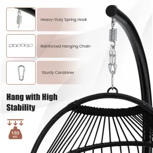 COSTWAY Indoor Outdoor Hanging Chair Patio Swing Egg Chair W/ Stand & Cushion