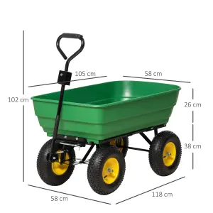 Outsunny 125L Garden Cart Trolley Dump Wheelbarrow Trailer Truck 4 Wheels Green