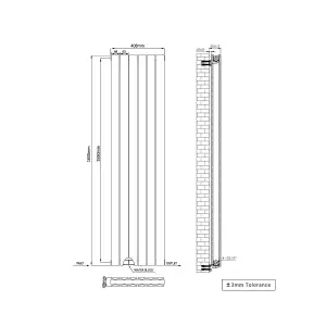 Rinse Bathrooms Vertical Radiators 1600x408mm Flat Panel Column Designer Radiator Black Double Radiators Central Heating