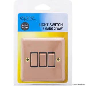 Rose Gold Single Light Switch 3 Gang 2 Way On/off With Fixing Screw Home