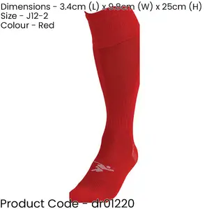 JUNIOR SIZE 12-2 Pro Football Socks - PLAIN RED - Ventilated Toe Protection