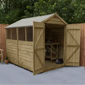 Forest Garden 8x6 ft Apex Wooden 2 door Shed with floor & 4 windows