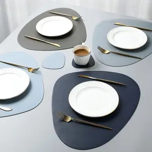 Buetti Faux Leather Solid Colour Oval Placemat (Set of 4) Grey