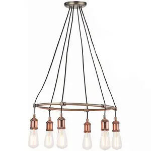 6 Lamp Ceiling Pendant & 2x Matching Wall Light Pack Tarnished Aged Copper Kit