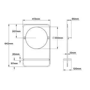 Croydex Furtzon Matt Black Round Wall-mounted Any room Mirror (H)64.2cm (W)12cm