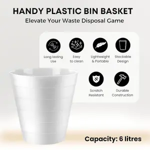 MantraRaj Pack Of 2 Plastic Waste Paper Bin 6L Round Waste Basket Trash Can Lightweight Rubbish Bin (White)