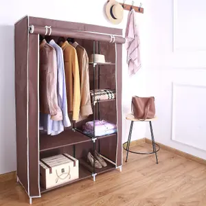 AROME PUR Canvas Wardrobe Organizer Clothes Rail Shelves Storage Closet Double Short - Brown