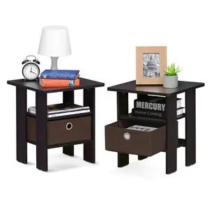 Joseph Side Table Nightstand with Bin Drawer, 2 per set (Set of 2) Dark Walnut