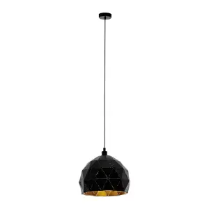 Pendant Ceiling Light Colour Black Faceted Gold Inner Shade Bulb E27 1x60W