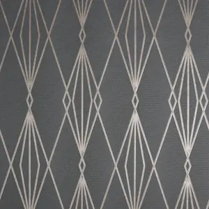 GoodHome Ajuga Charcoal Rose gold effect Art deco Textured Wallpaper