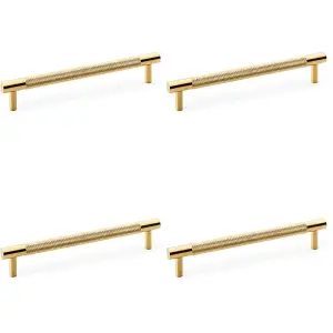 4 PACK - Knurled T Bar Door Pull Handle - Satin Brass - 160mm Centres Premium Drawer