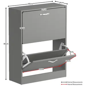 8 Pair Flip Down Shoe Storage Cabinet Organiser Hallway Furniture Grey