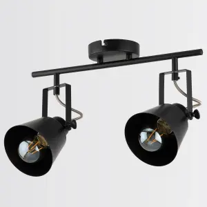 Abigail 2 Bar, E27 Matt Black Spotlight with Gold Fittings