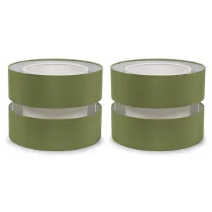 ValueLights Sophia Pair of Small Easy Fit Ceiling Light Shades 2 Tier Pendant Drum Lampshades - Olive Green